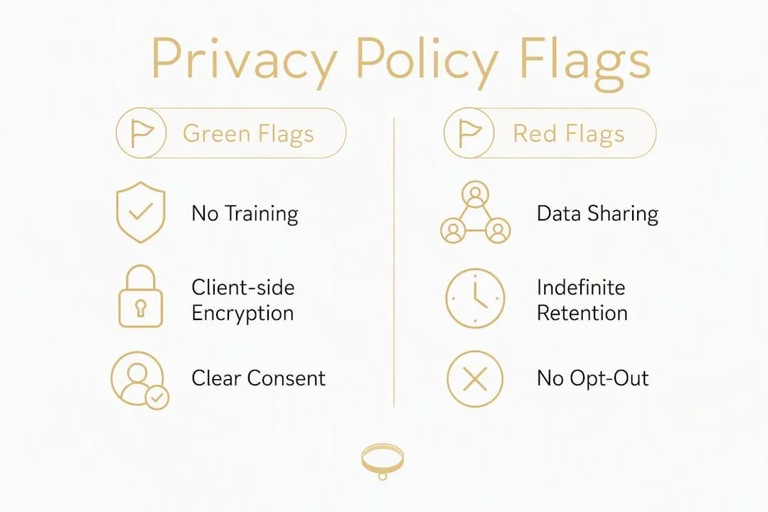Infographic showing privacy policy evaluation flags