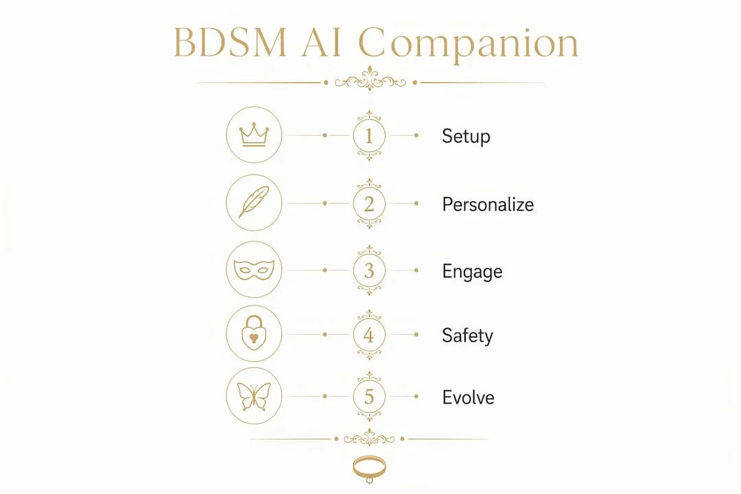 Infographic showing BDSM AI companion key steps and features