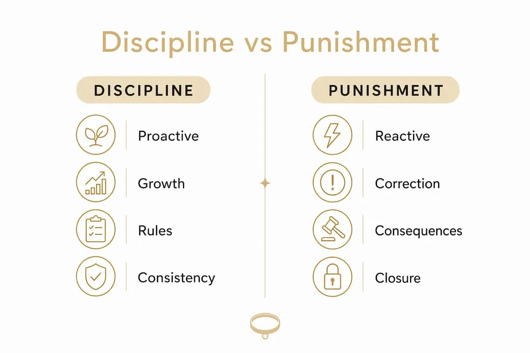 Infographic comparing discipline and punishment in BDSM